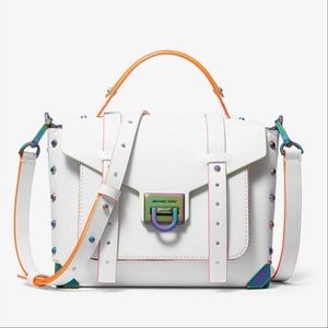 Michael Kors Manhattan Medium Contrast-Trim Leather Satchel White